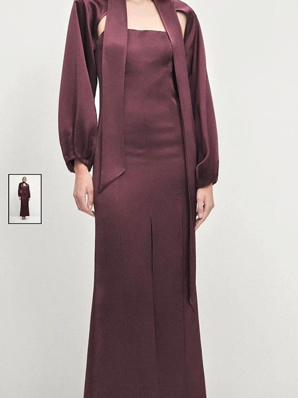 Massimo Dutti Studio Aubergine Long Satin Slit Dress and Cape Set, Size M
